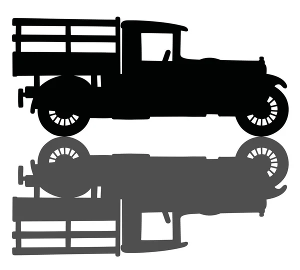 Czarne sylwetki rocznika samochodu ciężarowego — Wektor stockowy