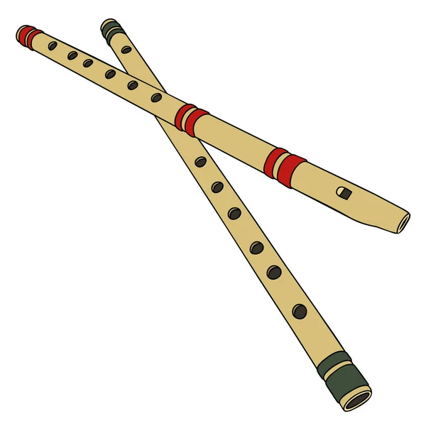 Dos flautas clásicas de bambú — Vector de stock