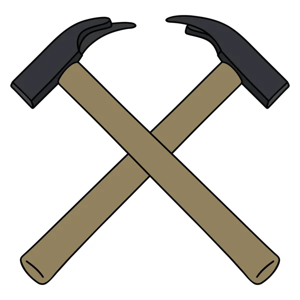 Two crossing classic hammers — Stock Vector