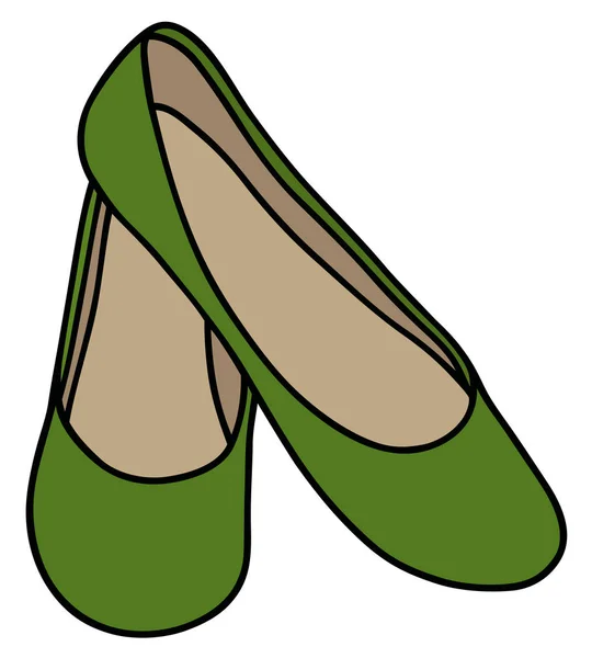 Groene lage womens schoenen — Stockvector