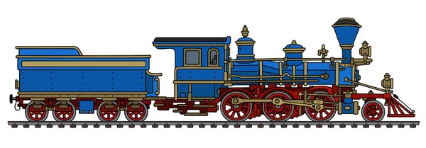 Vintage blue american steam locomotive — Stock Vector