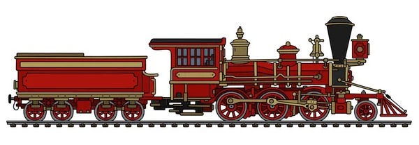 Vintage kırmızı Amerikan buharlı lokomotif — Stok Vektör