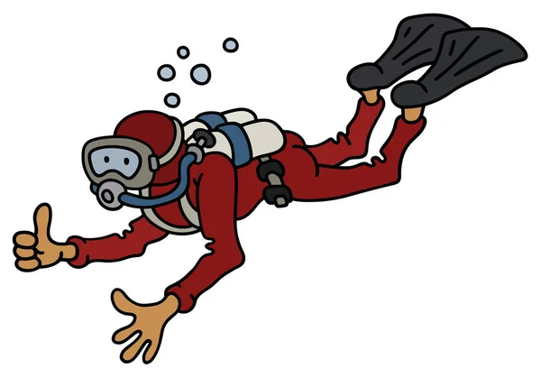 Grappige duiker in een rode neopreen — Stockvector