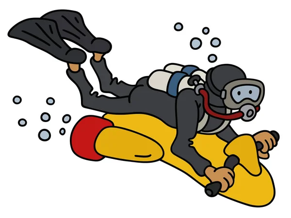 Funny diver on the scooter — Stock Vector