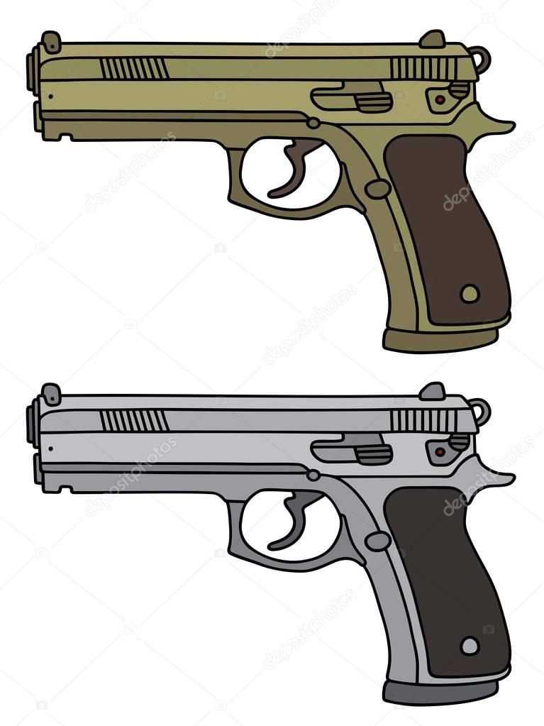 Golden and silver handguns