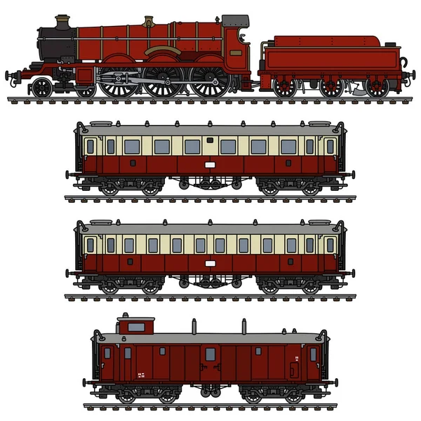 Εκλεκτής ποιότητας κόκκινο επιβατηγό τρένο ατμού — Διανυσματικό Αρχείο