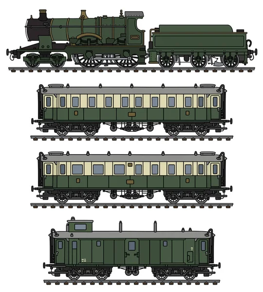 Tren de vapor de pasajeros verde vintage — Vector de stock
