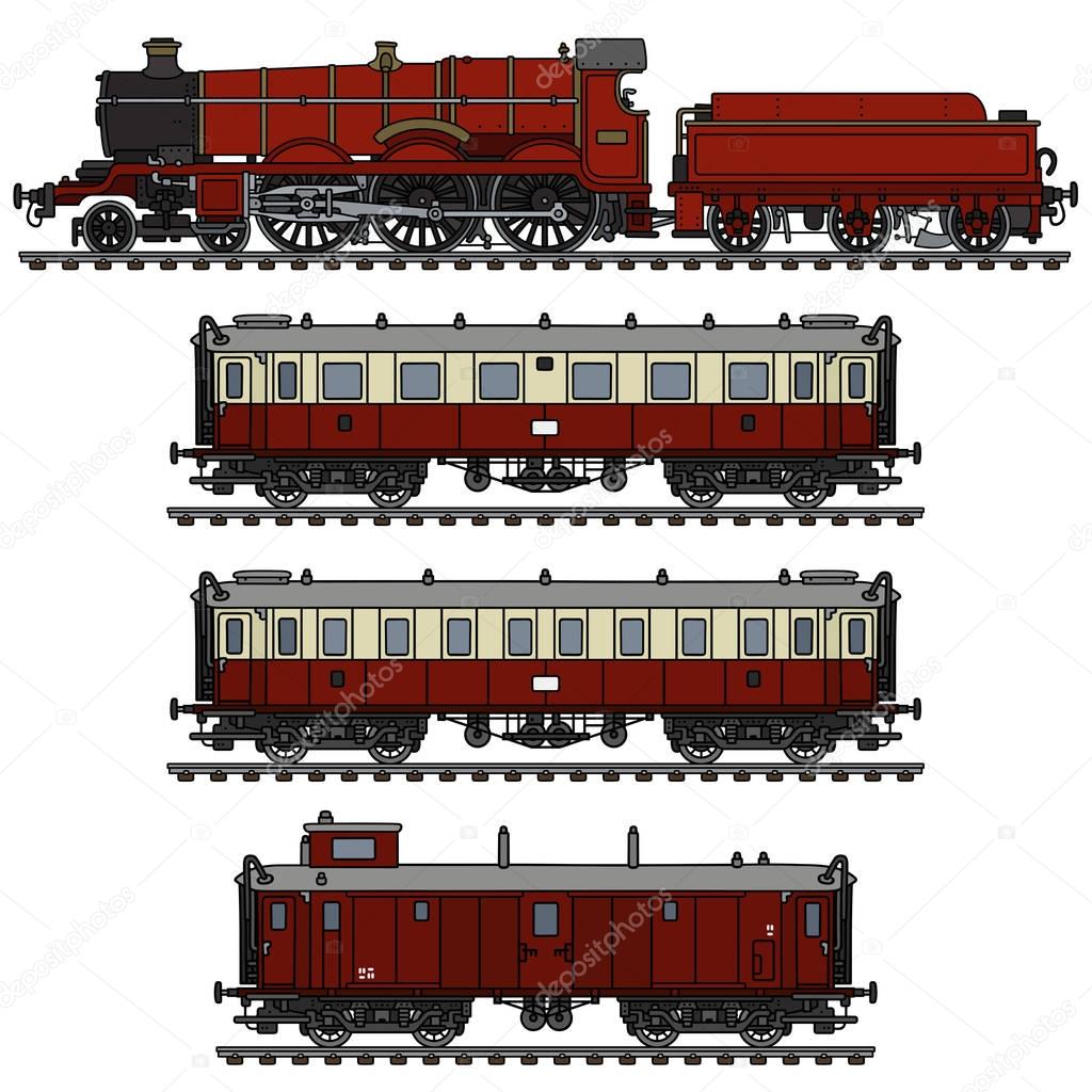 Vintage red passenger steam train