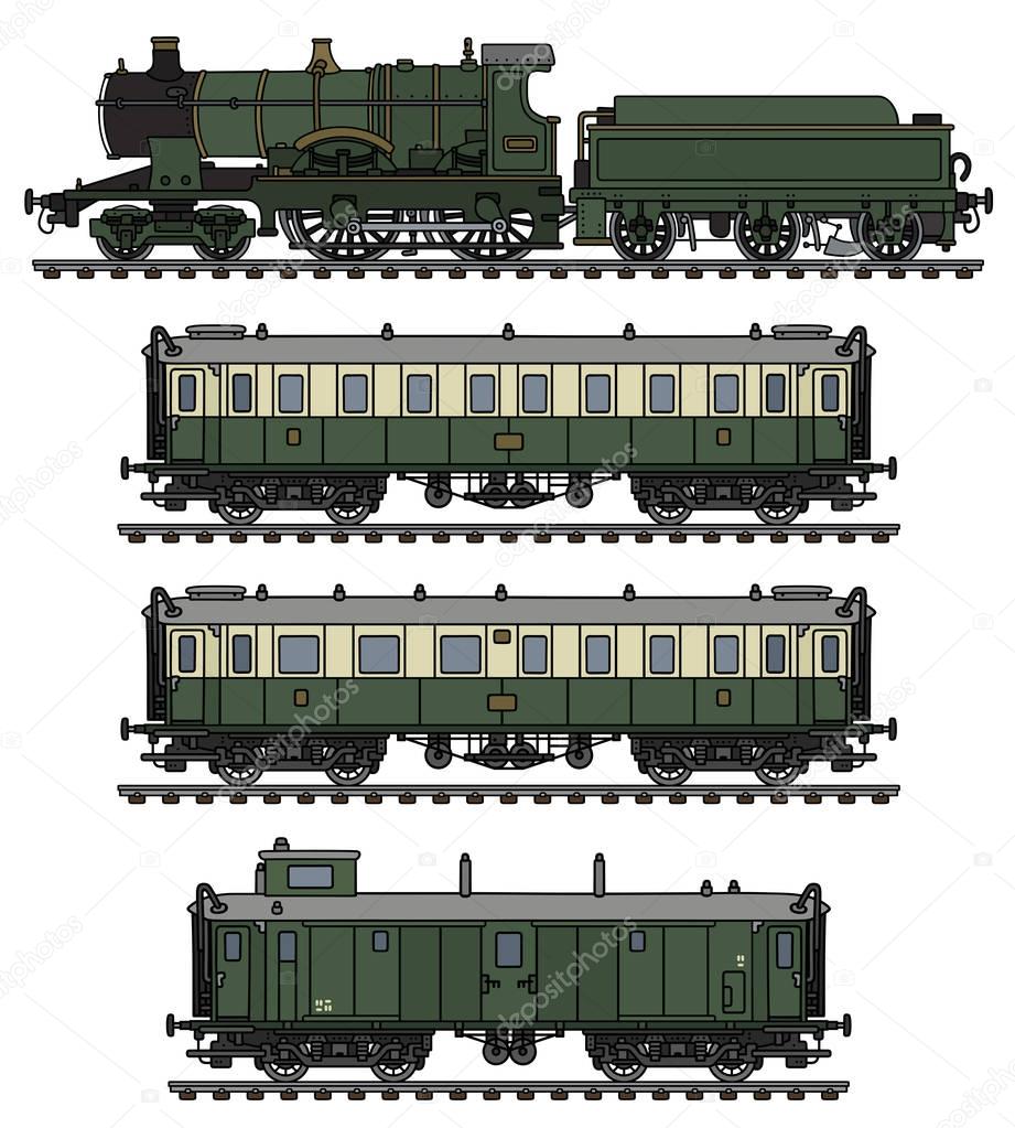 Vintage green passenger steam train