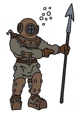 Old diver vith a harpoon clipart