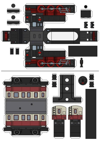 Paper model of a vintage steam train — Stock Vector