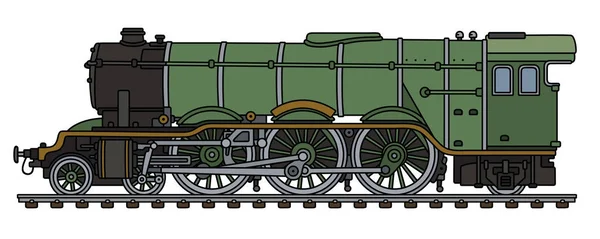 Hand Drawing Classic Green Steam Locomotive — Stock Vector