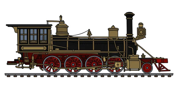 Dibujo Mano Una Locomotora Vapor Americana Negra Vintage Del Oeste — Vector de stock