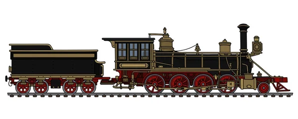 Dibujo Mano Una Locomotora Vapor Americana Negra Vintage Del Oeste — Archivo Imágenes Vectoriales