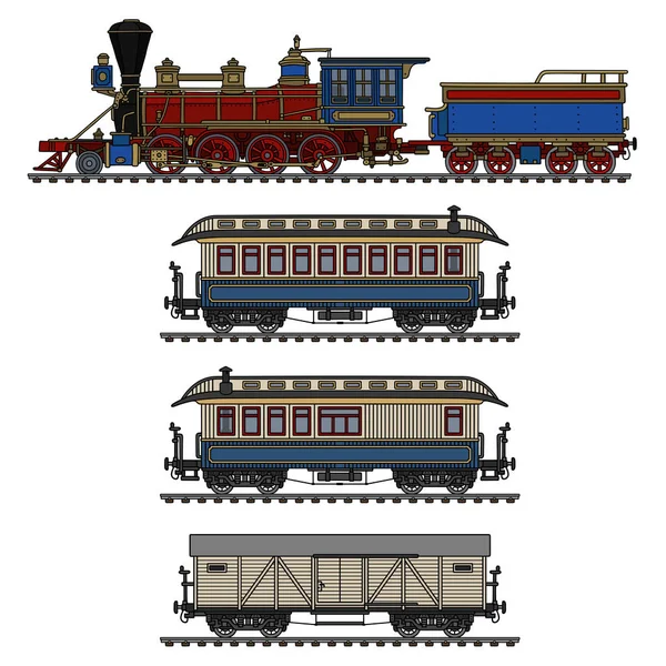 Desenho Mão Trem Vapor Vintage Americano Selvagem Oeste —  Vetores de Stock