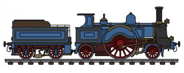 El çizimi bir vintage mavi lokomotif Buhar