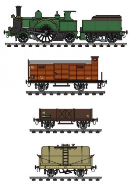 El bir vintage navlun buhar tren çizimi