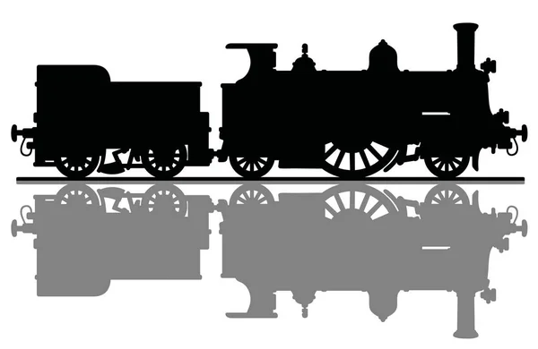 老式蒸汽机车的黑色剪影 — 图库矢量图片
