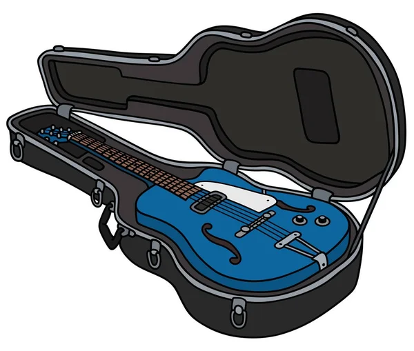 Clássica Guitarra Azul Semi Acústica Estojo Duro — Vetor de Stock