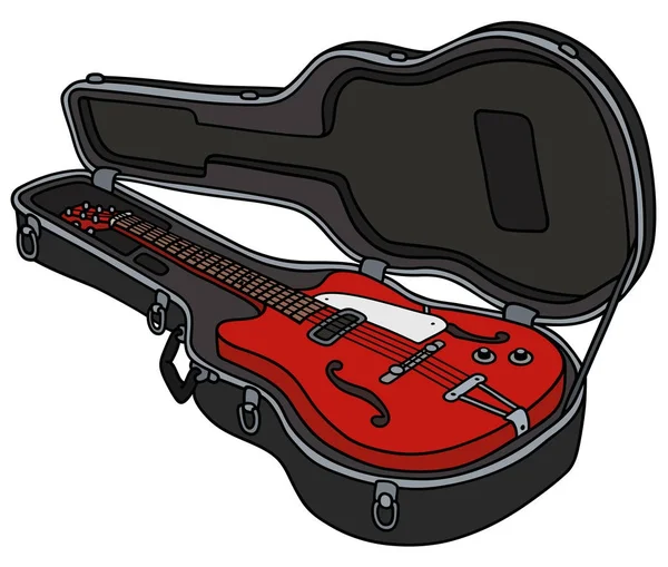 Guitarra Semiacústica Roja Clásica Estuche Duro — Vector de stock