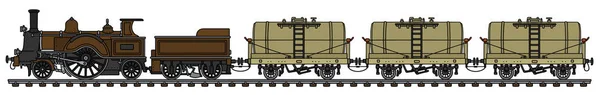手绘的老式蒸汽坦克火车 — 图库矢量图片