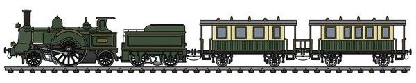 Desenho Manual Trem Passageiros Vapor Verde Vintage — Vetor de Stock