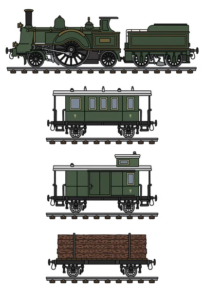 Dessin Main Train Vapeur Vintage — Image vectorielle