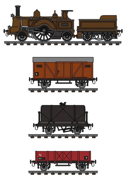 手绘的老式蒸汽火车 — 图库矢量图片