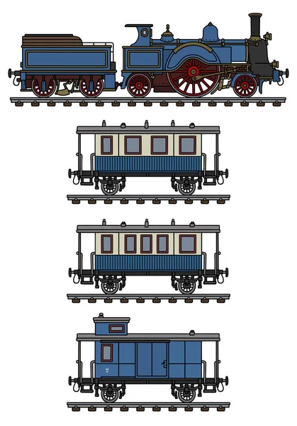 Desenho Manual Trem Vapor Azul Vintage —  Vetores de Stock