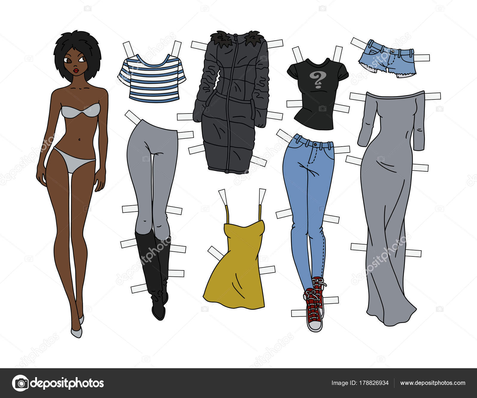 Afroamerican Paper Doll Cutout Clothes Stock Vector by ©2v 178826934