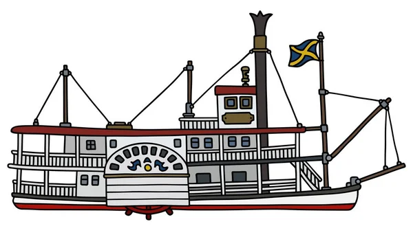手描きの古典的な蒸気パドル リバーボートの — ストックベクタ
