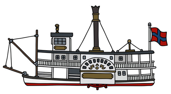 Hand drawing of a classic steam paddle riverboat