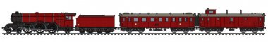 El bir vintage kırmızı yolcu buhar tren çizimi