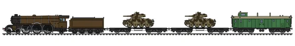 Dibujo Mano Tren Vapor Militar Vintage Con Dos Tanques — Vector de stock