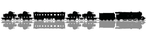 Dessin Main Une Silhouette Noire Train Vapeur Militaire Vintage Avec — Image vectorielle