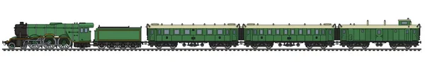ビンテージ グリーン乗客の蒸気機関車の図面の手 — ストックベクタ