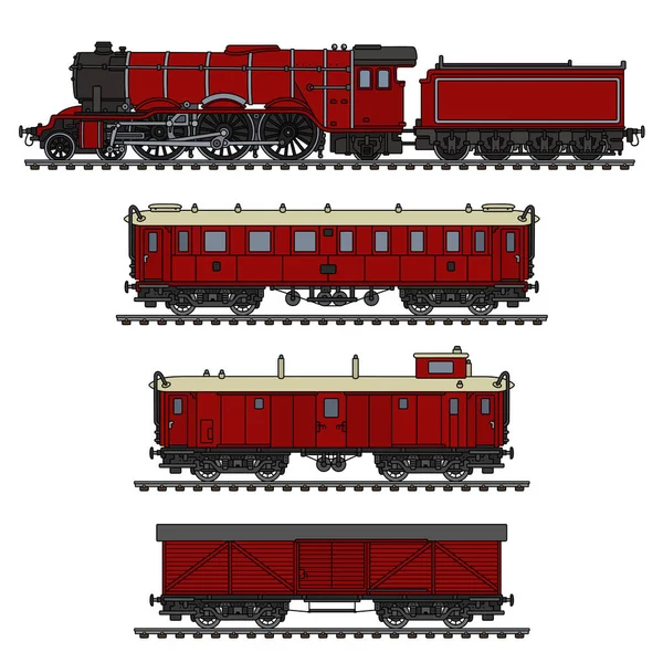 Dessin Main Train Vapeur Rouge Vintage — Image vectorielle