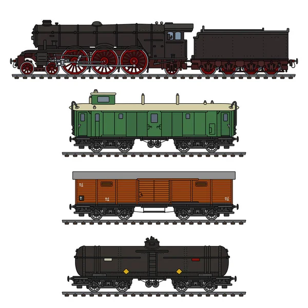 Dibujo Mano Tren Vapor Carga Vintage — Vector de stock