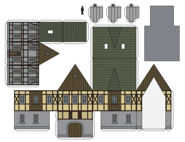 Modelo Papel Una Antigua Casa Entramado Madera — Archivo Imágenes Vectoriales