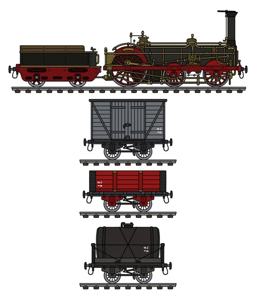 Hand Tekening Van Een Historische Stoom Goederentrein — Stockvector