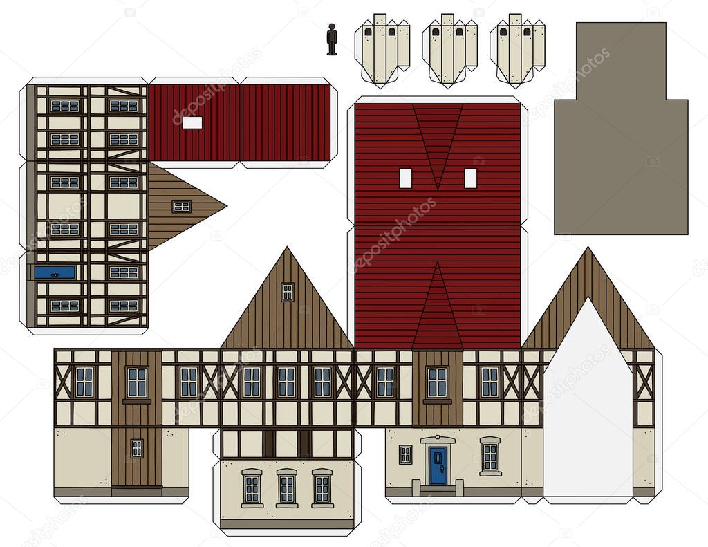 The paper model of an old half timbered house