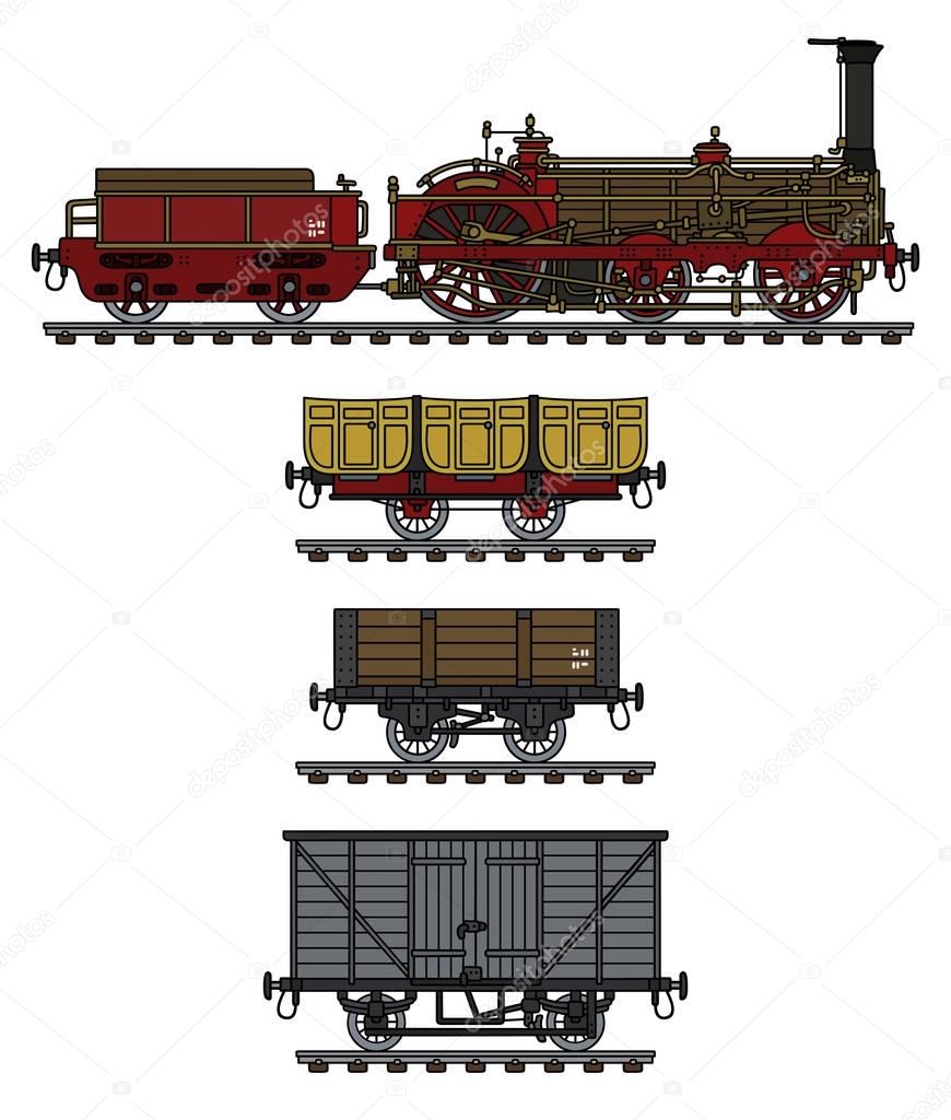 The hand drawing of a historical steam train