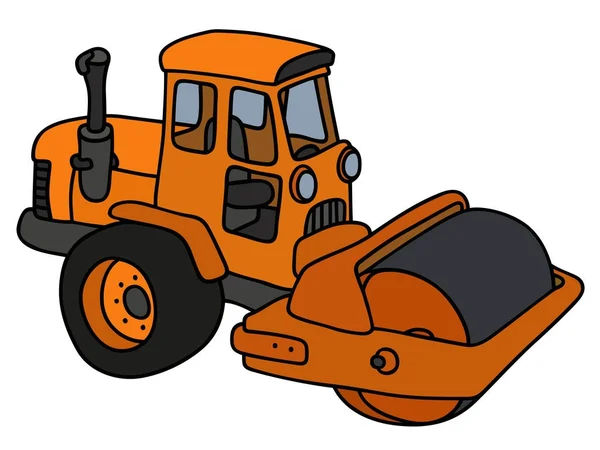 Hand Drawing Orange Road Roller — Stock Vector