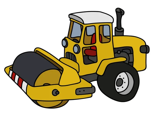 Hand Drawing Yellow Road Roller — Stock Vector