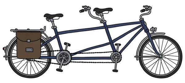 Dibujo Mano Una Clásica Bicicleta Tándem Azul — Vector de stock