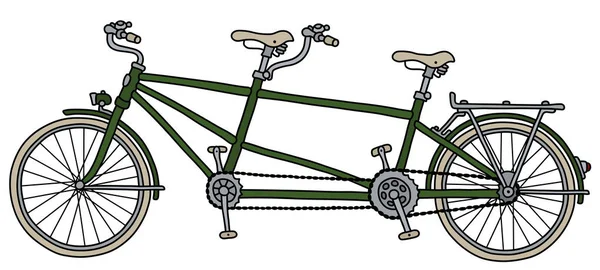 Dibujo Mano Una Clásica Bicicleta Tándem Verde — Vector de stock