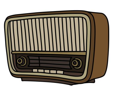 El çizimi bir retro ahşap lamba radyosu