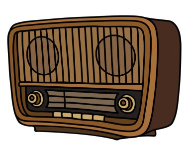 El çizimi bir retro ahşap lamba radyosu