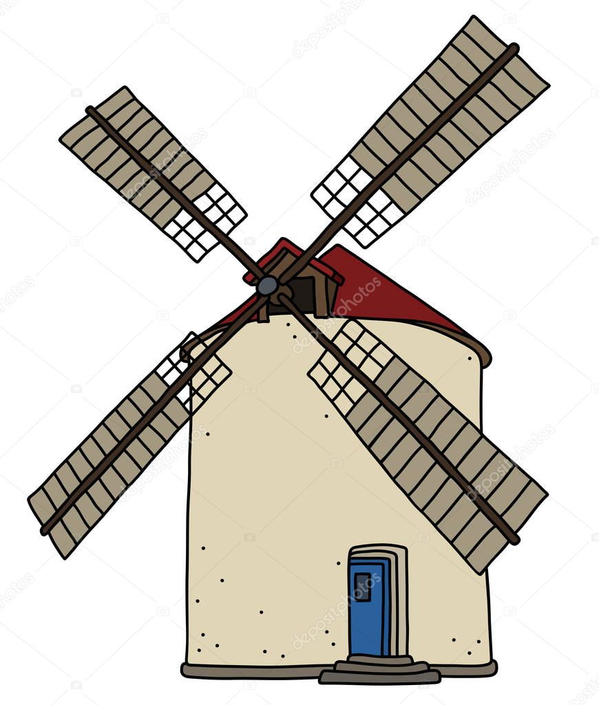 The hand drawing of an old strone windmill