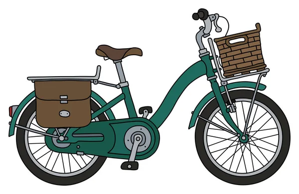 Clásica Bicicleta Verde Con Una Cesta — Vector de stock